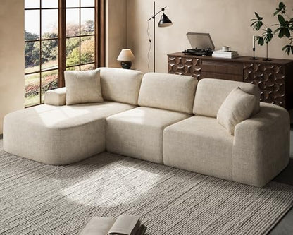 107" Boneless Cloud Couch, Modular Sectional Sofa with Deep Seat & Chaise, No Assembly Sofa-in-Box, Convertible L-Shape for Living Room Apartment, Bouclé, Oatmeal Beige