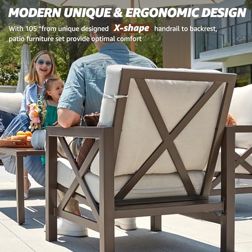 Patio Furniture Sets, 4 Pieces Outdoor Furniture Modern Metal Patio Sectional Sofa Conversation Set,2 Motion Rocking Chairs,6.5" Olefin Cushions for Yard,Porch,Poolside