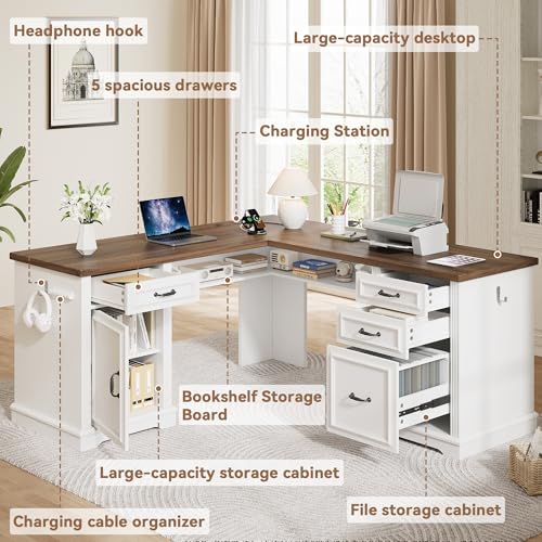 Farmhouse L Shaped Executive Desk with 4 Drawers, view 5