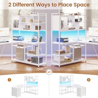 58'' L Shaped Computer Office Desk with 3 Drawers and Bookshelf, view 6