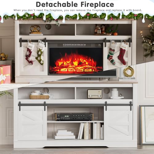 Fireplace TV Stand for TVs up to 65", Farmhouse Media Console,White, view 5