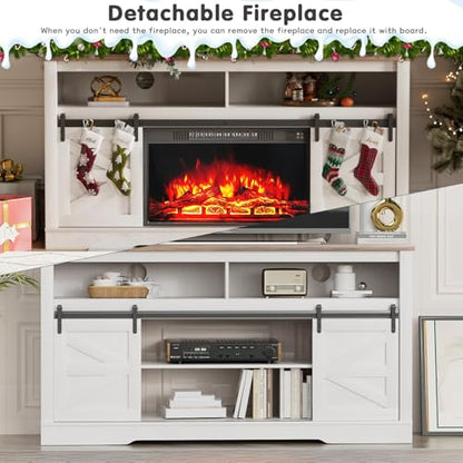 Fireplace TV Stand for TVs up to 65", Farmhouse Media Console,White, view 5