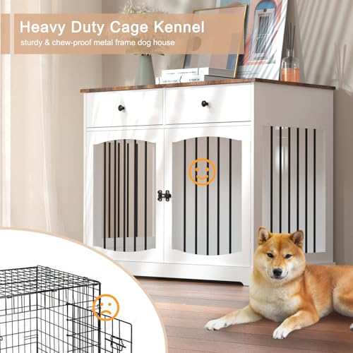 Dog Crate Furniture with Drawers-Farmhouse Dog Kennel, White, 40 inch, view 3