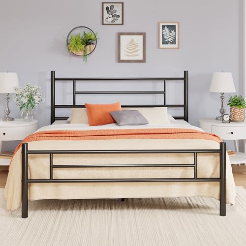 Full Size Metal Bed Frame with Headboard and Footboard Black, view 2