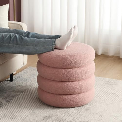 Round Ottoman, Ottomans with Storage, Cute Poufs for Living Room, Bedroom Stools with Removable Lid, Ottoman Stools for Extra Seating, Pink, 19.5" Width