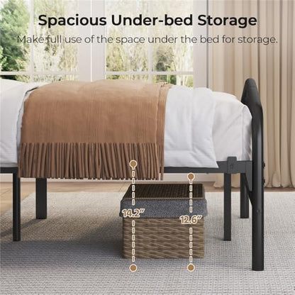 Full Metal Bed Frame with Victorian Vintage Headboard, Black, view 6