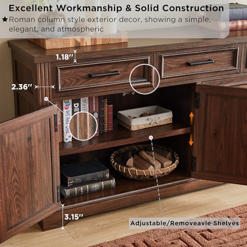 66" Farmhouse Buffet Cabinet with Storage, Sideboard Credenza, view 3