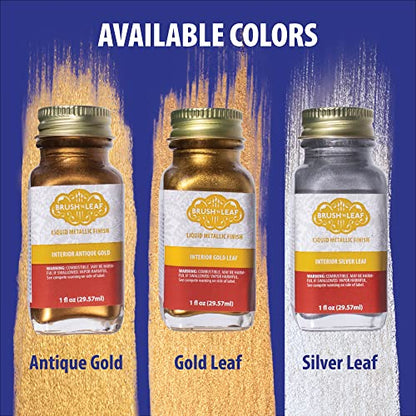 Brush N Leaf - Antique Gold Leaf 1oz Bottle - Liquid Antique Gold Leaf Paint for Metal Wood Ceramic and More - Interior Liquid Leaf Paint for Objects and Furniture