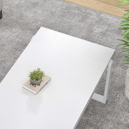 White Coffee Table, Modern Rustic Wood and Metal Center Table, Rectangle Cocktail Tea Table for Living Room, 47 Inch