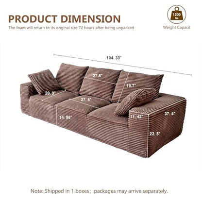 104.3“ Modular Sectional Cloud Couch, Boneless Couches for Living Room, 3 Seater Modern Lounge Couch, No Assembly Required, Brown