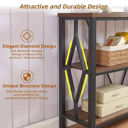 Sofa Console Table, Rustic Console Table with 3-Tier Storage, Engineered Wood Sofa Tables with Open Shelves, Heavy Duty Entryway Tables for Living Room, Hallway (47 Inch, Rustic Brown)
