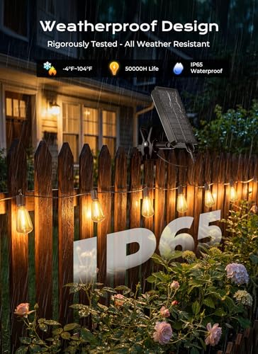 52FT Solar String Lights Outdoor Waterproof, Patio Lights with Remote & Timer, view 4
