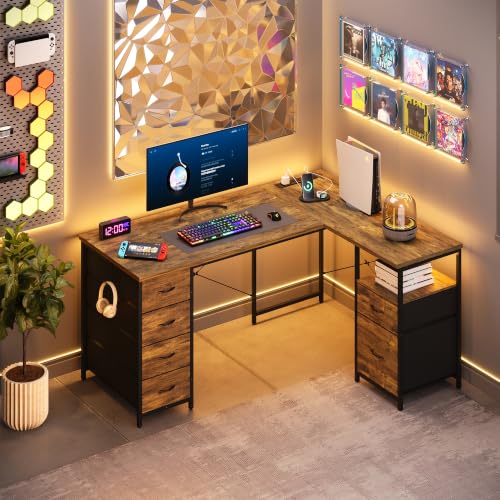 55 Inch L Shaped Office Desk with 6 Drawers & Type-C Port, Rustic Brown, view 8