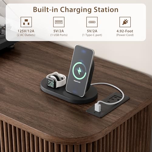 40" Large Record Player Stand with Charging Station, view 6