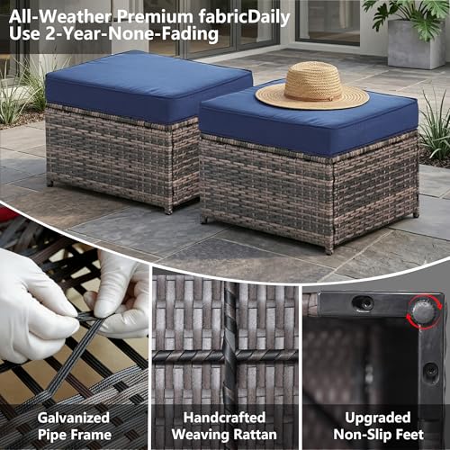 2 Piece Patio Sofa Ottomans with 4.3" Thick Cushions, view 5