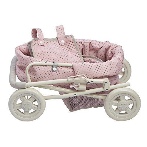 Olivia's Little World Buggy-Style Baby Doll Stroller with Retractable Canopy, Storage Underneath, Detachable Bassinet, Travel Nursery Bag, Comfortable to Push, Pink and Gray