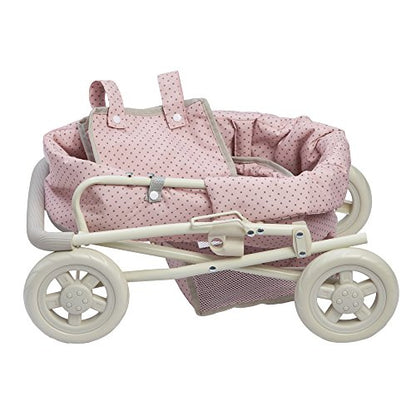 Olivia's Little World Buggy-Style Baby Doll Stroller with Retractable Canopy, Storage Underneath, Detachable Bassinet, Travel Nursery Bag, Comfortable to Push, Pink and Gray