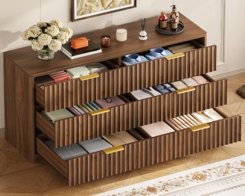Fluted 6 Drawer Dresser for Bedroom, view 5