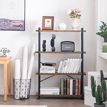 Bookshelf, 4-Tier Industrial Bookcase, Rustic Open Book Shelf, view 6