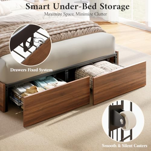 Queen Bed Frame with Headboard and Storage Drawers, view 5