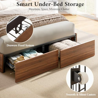 Queen Bed Frame with Headboard and Storage Drawers, view 5