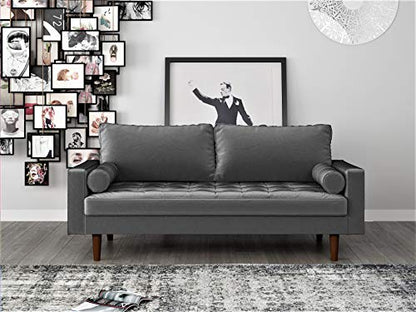 S5457 Mid Century Modern Velvet Upholstered Tufted Living Room Sofa, 69.68", Grey