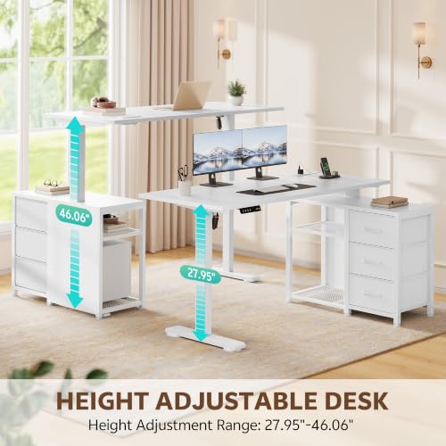 47 Inch L Shaped Desk with 3 Drawers Electric Standing Desks with Storage, view 4