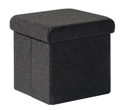 Storage Ottoman Cube Square Shaped Ottomans with Storage Foot Stool Footrest for Lving Room Boucle Ottoman Seat for Dorm Room,Faux Teddy Fur Black,12.6"x12.6"x12.6"