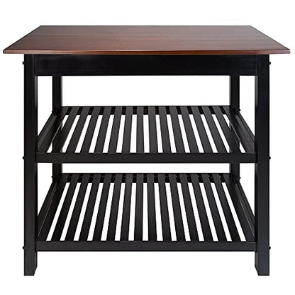 3 Tier Rolling Kitchen cart Kitchen Island with Solid American Hardwood top cart with Storage Drawer Shelves 40’inch Width Wood top 3-Tier Kitchen prep Island with Drawer