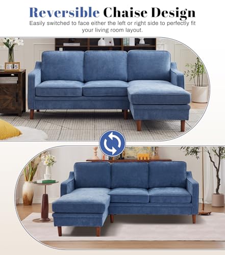 88" L-Shape Sofa, Chenille Sectional Couch, Mid Century Modern Couches with Solid Wood Frame for Living Room Bedroom