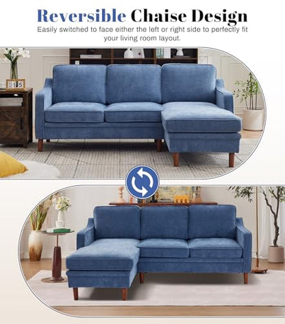 88" L-Shape Sofa, Chenille Sectional Couch, Mid Century Modern Couches with Solid Wood Frame for Living Room Bedroom