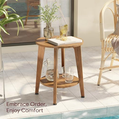 Round Side Table, Small End Table, Nightstand Bedside Table with Tapered Legs, for Living Room, Rustic Walnut