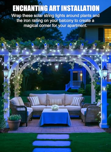 Outdoor Solar String Lights, 2 Pack 33 Feet 100 Led Solar Powered Fairy Lights with 8 Modes Waterproof Decoration Copper Wire Light for Patio Yard Trees Christmas Wedding Party (Pure White)