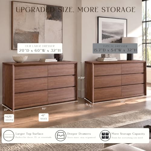 60 Inch 6 Drawer Dresser for Bedroom, 20" Depth for More Storage, view 5