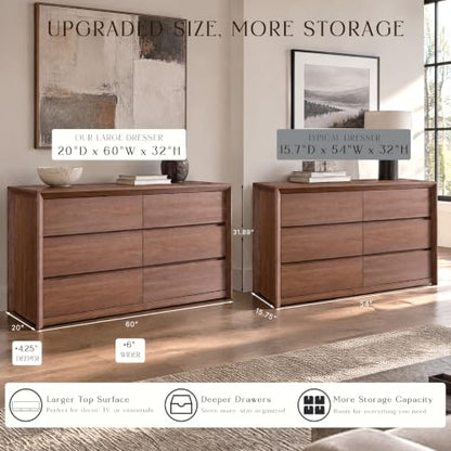 60 Inch 6 Drawer Dresser for Bedroom, 20" Depth for More Storage, view 5