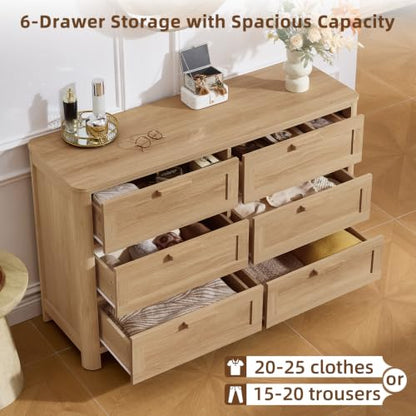 Farmhouse 6 Drawer Dresser for Bedroom, Natural, view 5