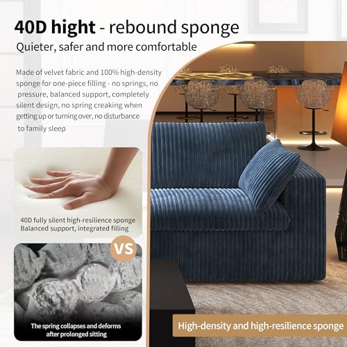 157.5" U Shaped Modern Sofa Modular Sectional Cloud Couch with 2 Ottoman,Deep Seat Upholstered Couches with Corduroy Fabric for Living Room Furniture,Bedroom and Apartment,No Assembly Required,Blue