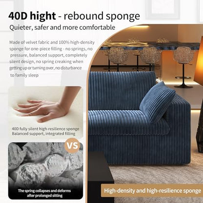 157.5" U Shaped Modern Sofa Modular Sectional Cloud Couch with 2 Ottoman,Deep Seat Upholstered Couches with Corduroy Fabric for Living Room Furniture,Bedroom and Apartment,No Assembly Required,Blue