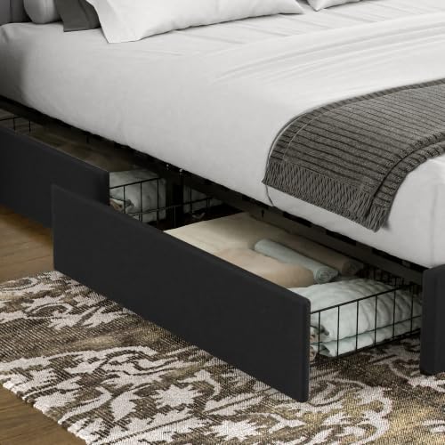 Queen Size Upholstered Bed Frame with 4 Drawers and Headboard, view 5