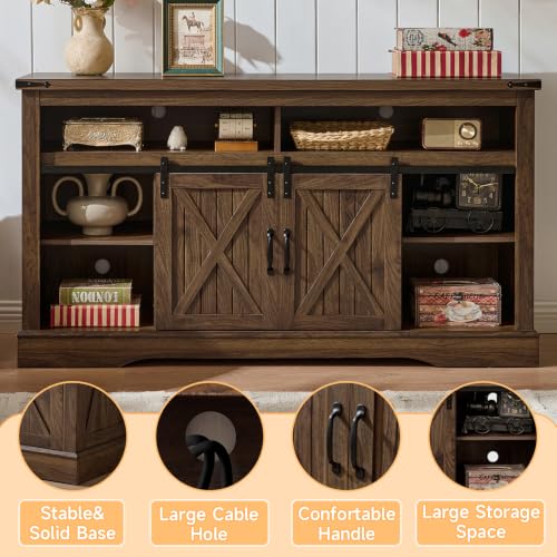 58" Fireplace TV Stand for TV up to 65 Inch with Farmhouse Sliding Barn Doors, view 7