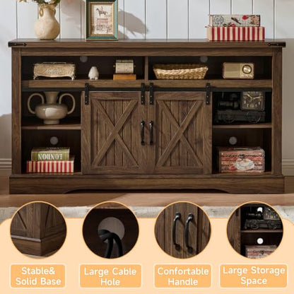 58" Fireplace TV Stand for TV up to 65 Inch with Farmhouse Sliding Barn Doors, view 7