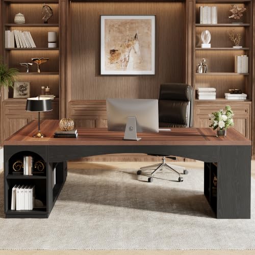 86.6" L-Shaped Executive Desk with 3 Drawers & Storage Shelves, view 8