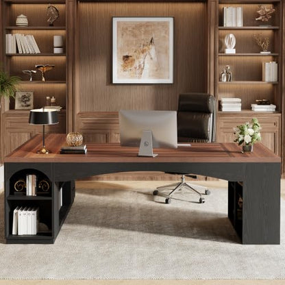 86.6" L-Shaped Executive Desk with 3 Drawers & Storage Shelves, view 8