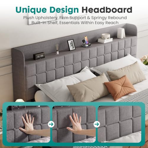 King Bed Frame, Upholstered Platform Bed Frame with Storage Drawers, view 5