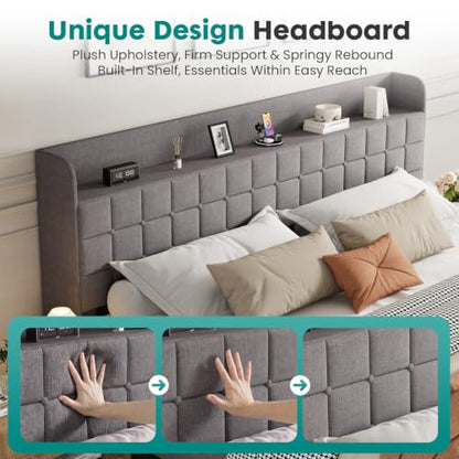 King Bed Frame, Upholstered Platform Bed Frame with Storage Drawers, view 5