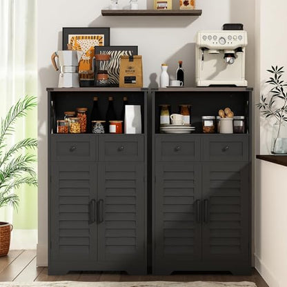 Farmhouse Storage Cabinet, Bathroom Floor Cabinet with Doors and Drawers, Kitchen Pantry Cabinet for Living Room, Laundry, Black