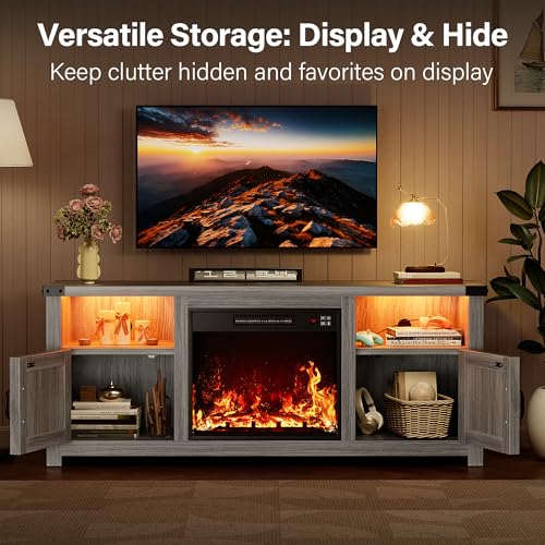 58 Inch LED Fireplace TV Stand for TVs up to 65 Inch, Gray Wash, view 7