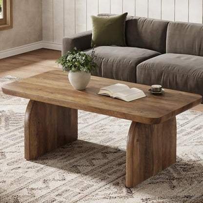 Tribesigns Coffee Table for Living Room, 47-Inch Farmhouse Rectangule Center Table with Rounded Corners, Mid-Century Modern Low Large Cocktail Tea Furniture, Easy Assembly (Rustic Brown)