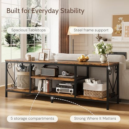 TV Stand for 65 70 75 Inch TVs, 63" Heavy-Duty Industrial Entertainment Center with 3-Tier Open Shelves, Solid 6-Leg Structure & Soundbar Space, TV Console Table for Living Room and Bedroom