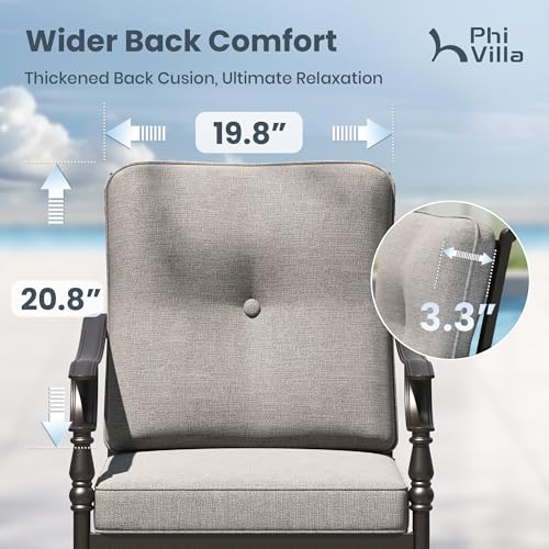 Outdoor Steel Swivel Dining Chairs Set of 2, Heavy-Duty Rustproof Black Wrought Iron Armchairs with Thick Cushions, Large Seating Furniture for Patio, Deck, Backyard, Porch